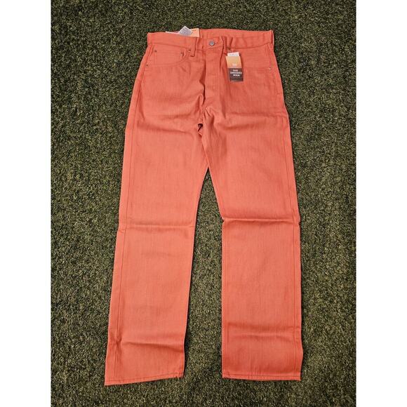 LEVI'S 501 Jeans NWT Button Fly Shrink to Fit Salmon Coral Straight Mens 33x32 - Picture 4 of 9